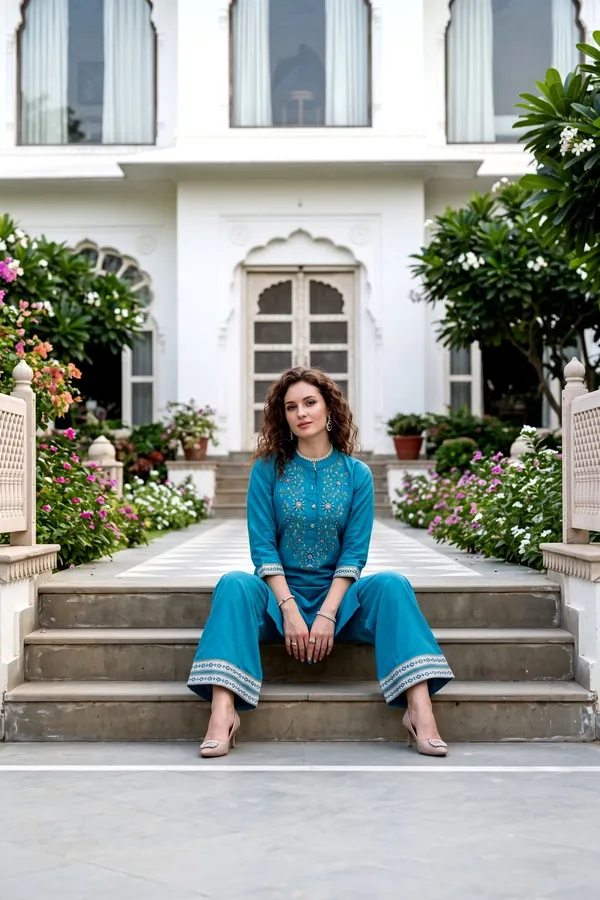 Women_Rama_Blue_Rayon_Slub_Kurta_Set