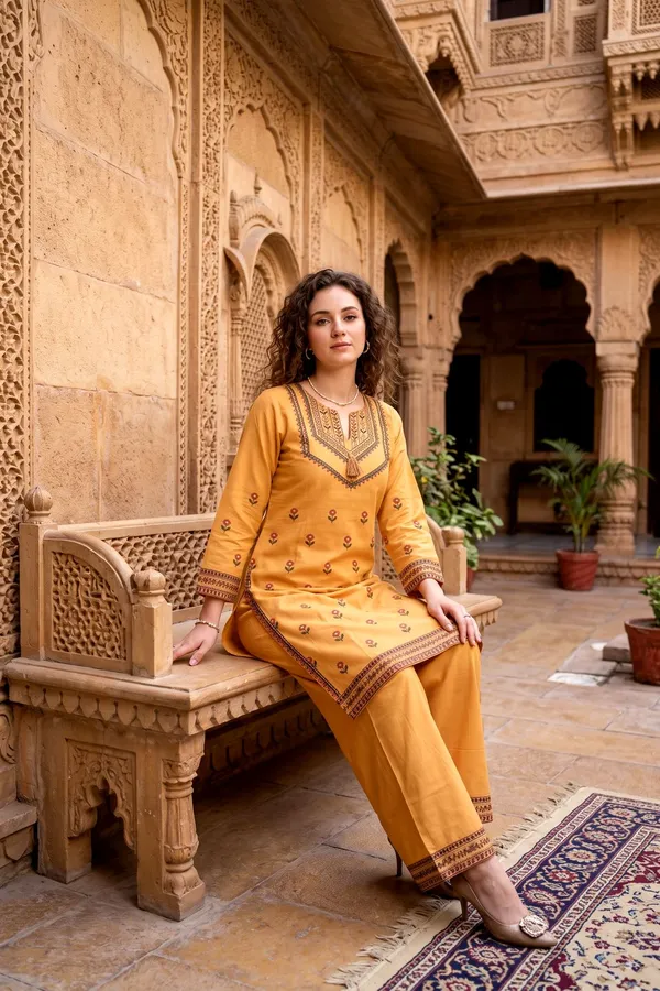 Women_Mustard_Yellow_Rayon_Slub_Kurta_Set