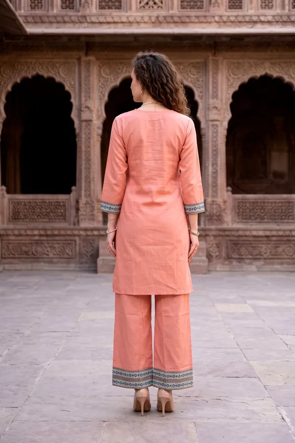 Women_Peach_Rayon_Slub_Kurta_Set
