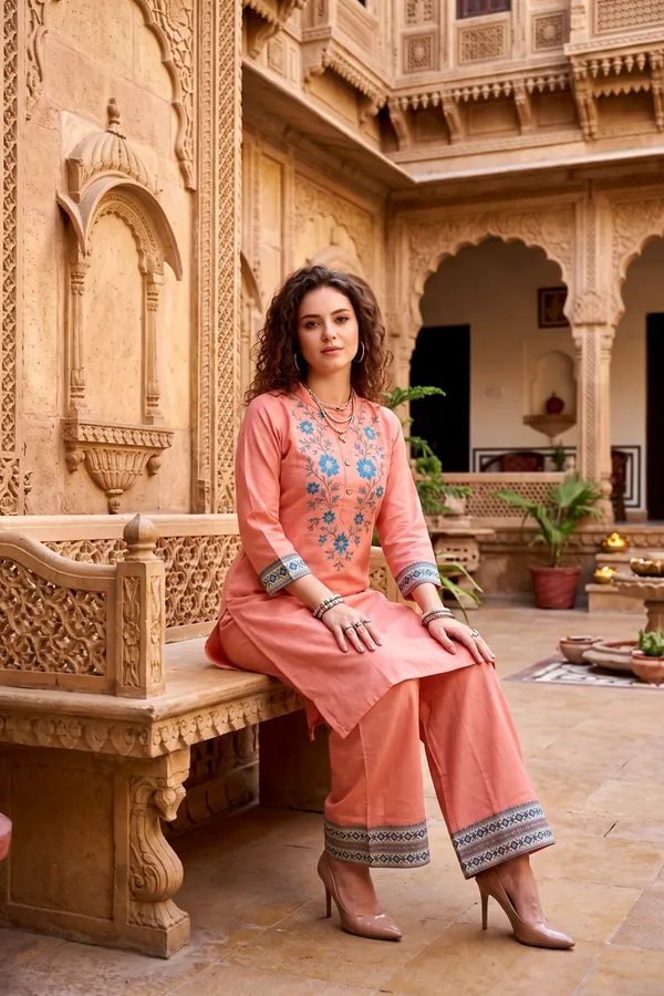 Women_Peach_Rayon_Slub_Kurta_Set