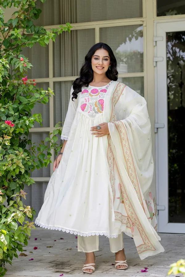Women_Elegant_Floral_Embroidered_White_Pink_Cotton_Kurta_Pant_Dupatta_Set