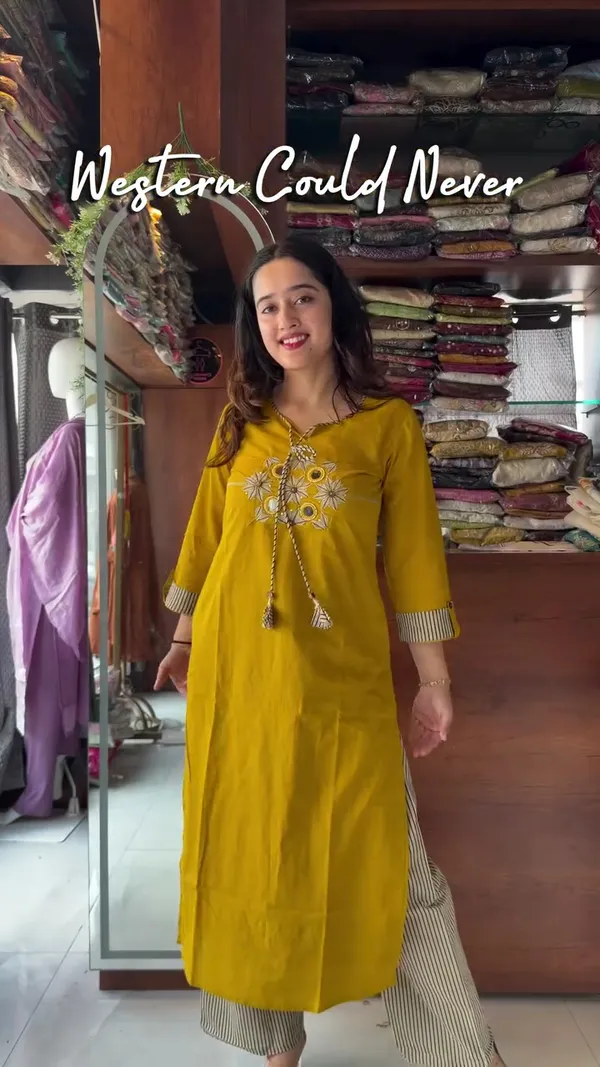 Saganeri_Solid_Print_Yellow_Kurta_Set_With_Embroidery_&_Mirror_Hand_Work