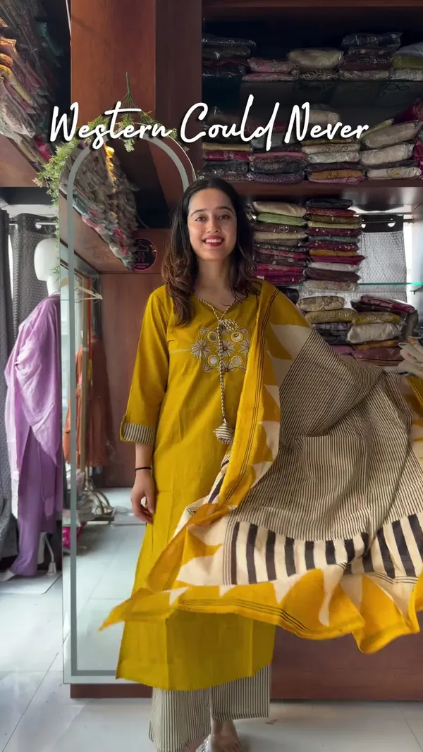 Saganeri_Solid_Print_Yellow_Kurta_Set_With_Embroidery_&_Mirror_Hand_Work