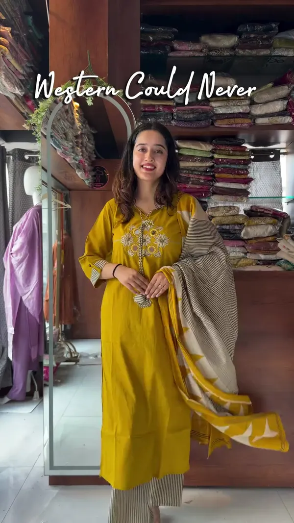 Saganeri_Solid_Print_Yellow_Kurta_Set_With_Embroidery_&_Mirror_Hand_Work