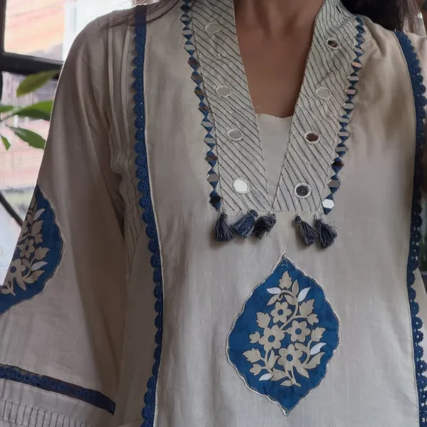 White_cotton_Applique_Hand_Work_Premium_Cotton_Kurta_Pant_Set_with_Dupatta