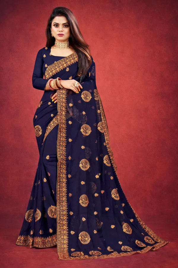 Dark_Blue_Embroidered_Self_Design_Bollywood_Silk_Blend_Satin_Saree_For_Women