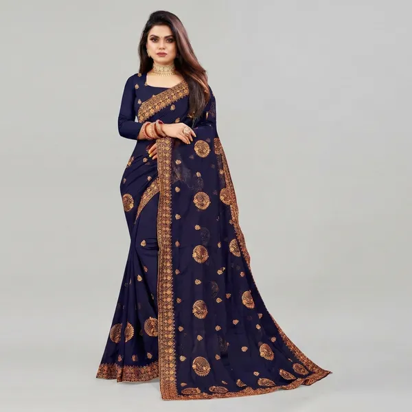 Dark_Blue_Embroidered_Self_Design_Bollywood_Silk_Blend_Satin_Saree_For_Women