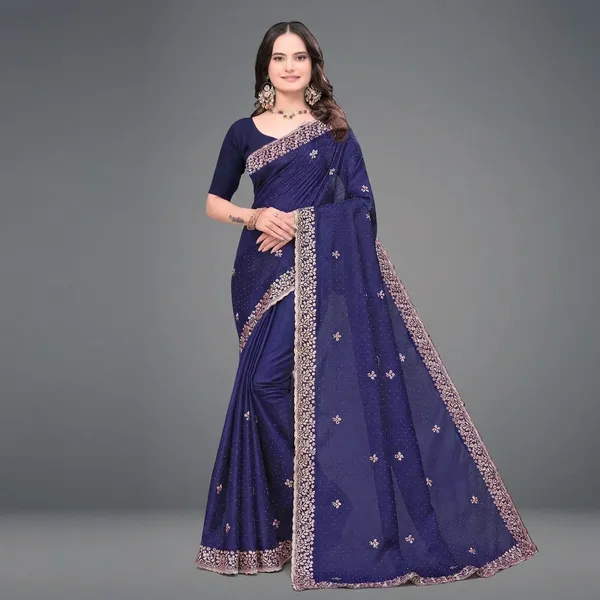 Blue_Embroidered_Woven_Bollywood_Art_Silk_Saree_For_Women