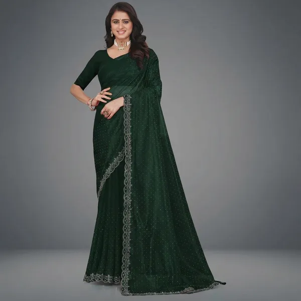 Dark_Green_Embellished_Bollywood_Net_Saree_For_Women