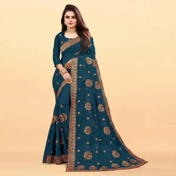 Dark_Blue_Embroidered_Bollywood_Art_Silk_Saree_For_Women