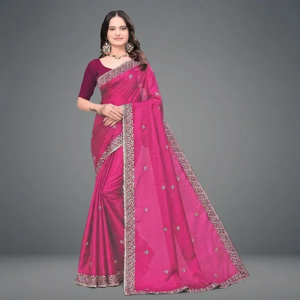 Pink_Embroidered_Woven_Bollywood_Art_Silk_Saree_For_Women