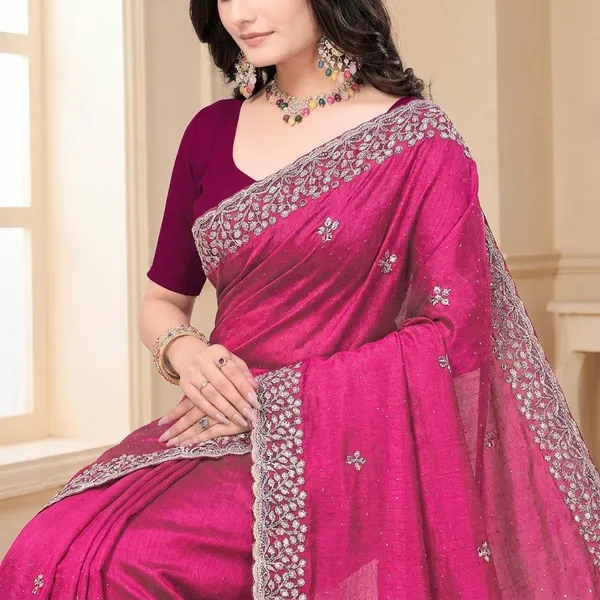 Pink_Embroidered_Woven_Bollywood_Art_Silk_Saree_For_Women