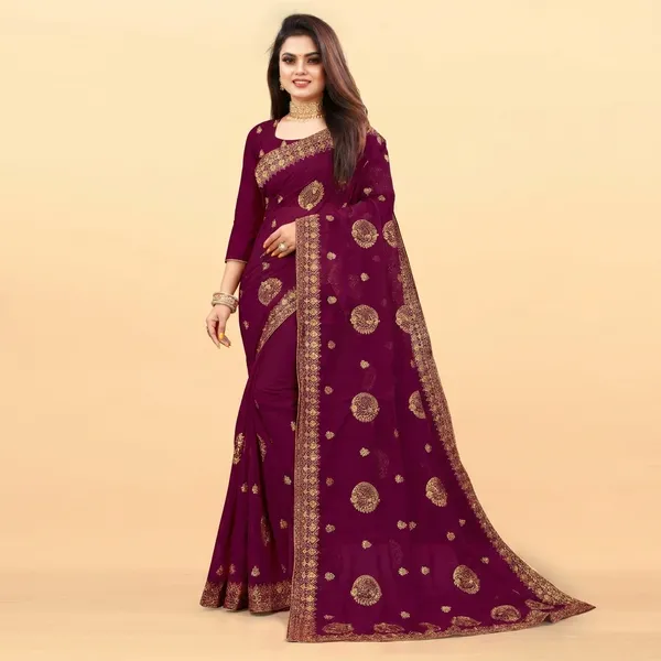Maroon_Embroidered_Bollywood_Art_Silk_Saree_For_Women