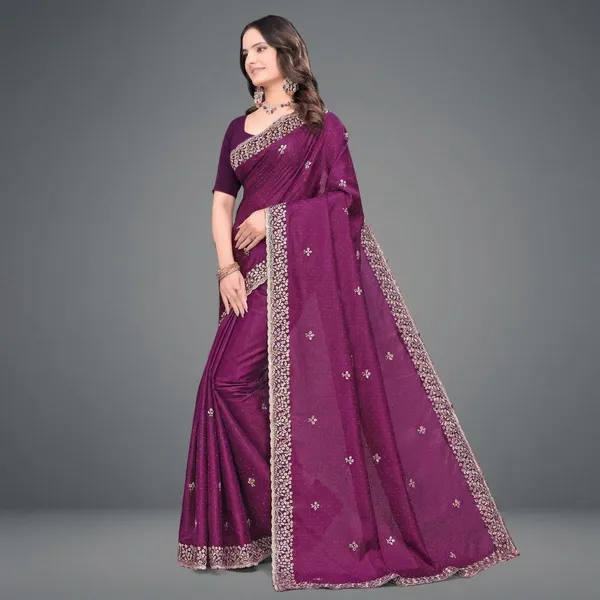 Purple_Embroidered_Self_Design_Bollywood_Silk_Blend_Satin_Saree_For_Women