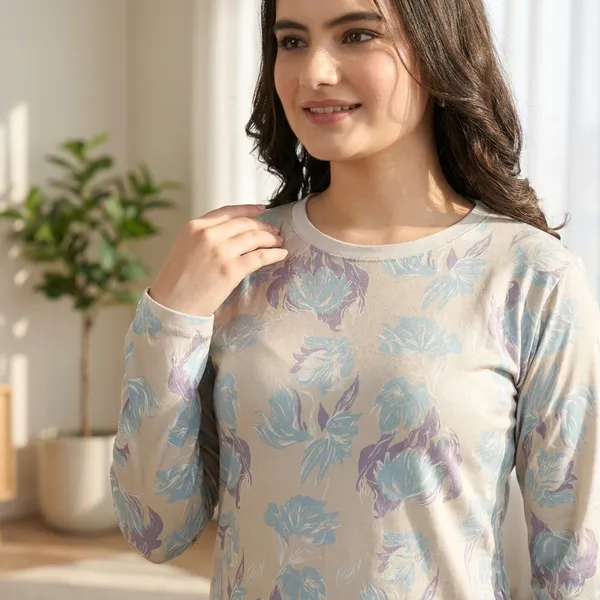 Multicolor_Cotton_Blend_Printed_Round_Neck_T-Shirt_For_Women