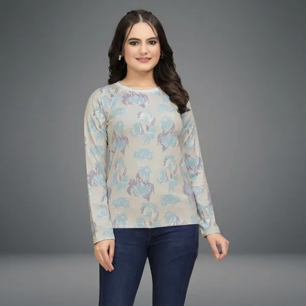 Multicolor_Cotton_Blend_Printed_Round_Neck_T-Shirt_For_Women