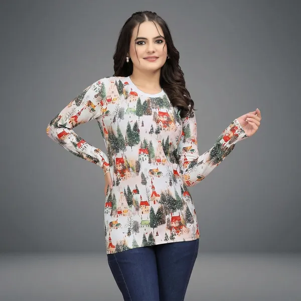 Multicolor_Cotton_Blend_Printed_Round_Neck_T-Shirt_For_Women