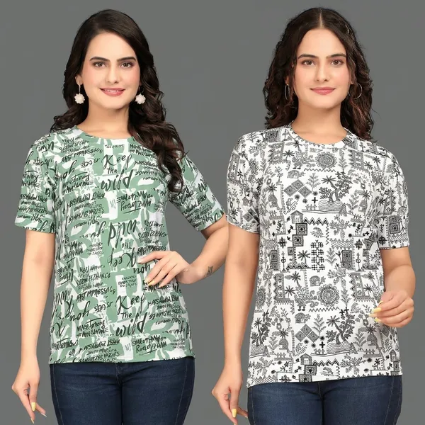 Multicolor_Cotton_Blend_Printed_Round_Neck_T-Shirt_For_Women