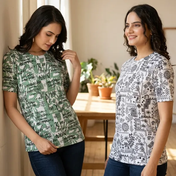 Multicolor_Cotton_Blend_Printed_Round_Neck_T-Shirt_For_Women