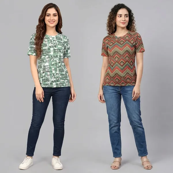 Multicolor_Cotton_Blend_Printed_Round_Neck_T-Shirt_For_Women
