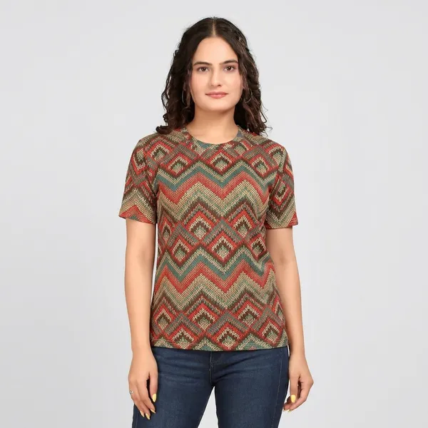Multicolor_Cotton_Blend_Printed_Round_Neck_T-Shirt_For_Women