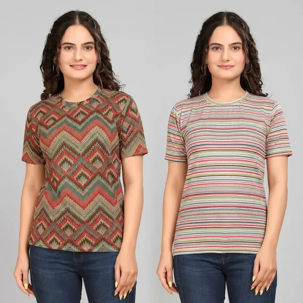 Multicolor_Cotton_Blend_Printed_Round_Neck_T-Shirt_For_Women