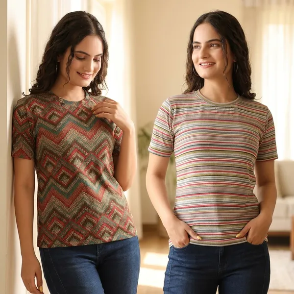 Multicolor_Cotton_Blend_Printed_Round_Neck_T-Shirt_For_Women