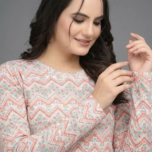 Multicolor_Cotton_Blend_Printed_Round_Neck_T-Shirt_For_Women