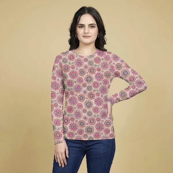 Multicolor_Cotton_Blend_Printed_Round_Neck_T-Shirt_For_Women