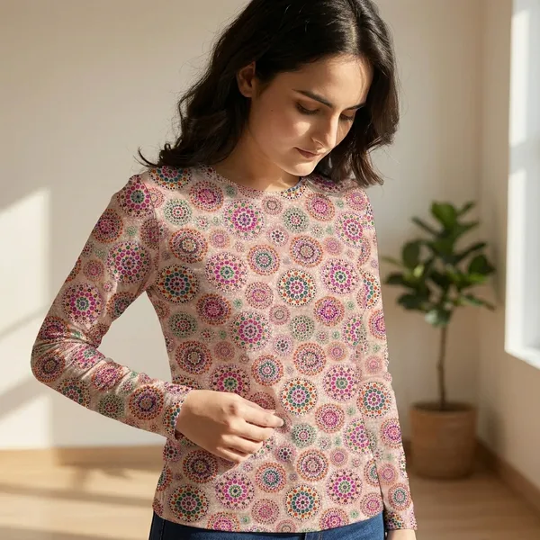 Multicolor_Cotton_Blend_Printed_Round_Neck_T-Shirt_For_Women