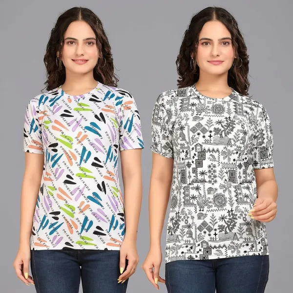 Multicolor_Cotton_Blend_Printed_Round_Neck_T-Shirt_For_Women