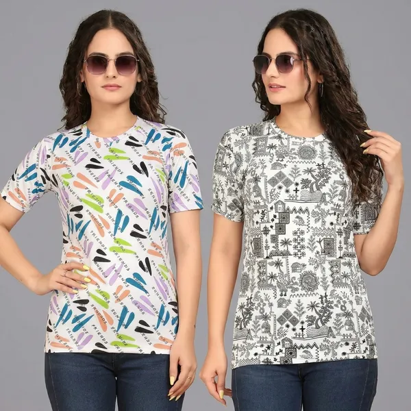 Multicolor_Cotton_Blend_Printed_Round_Neck_T-Shirt_For_Women