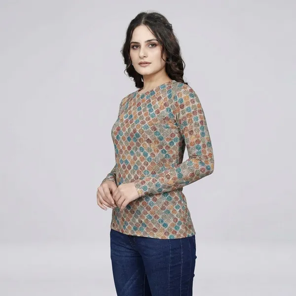Multicolor_Cotton_Blend_Printed_Round_Neck_T-Shirt_For_Women