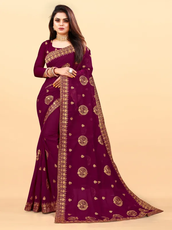 Maroon_Embroidered_Bollywood_Art_Silk_Saree_For_Women