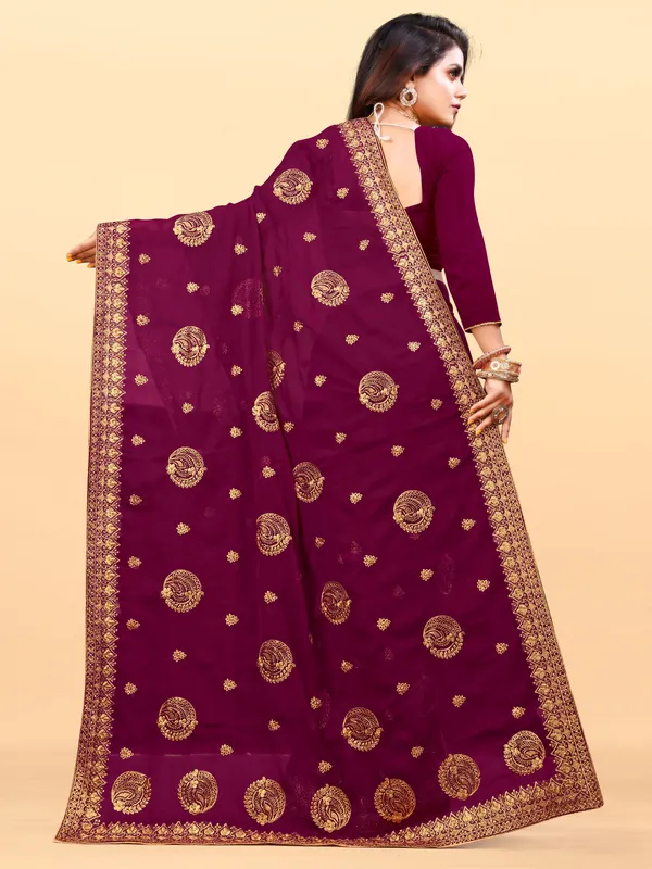 Maroon_Embroidered_Bollywood_Art_Silk_Saree_For_Women