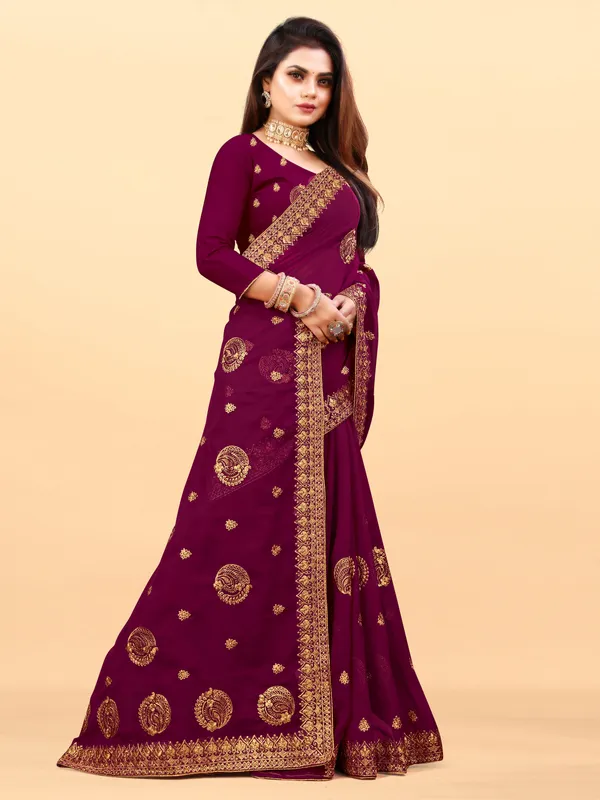 Maroon_Embroidered_Bollywood_Art_Silk_Saree_For_Women