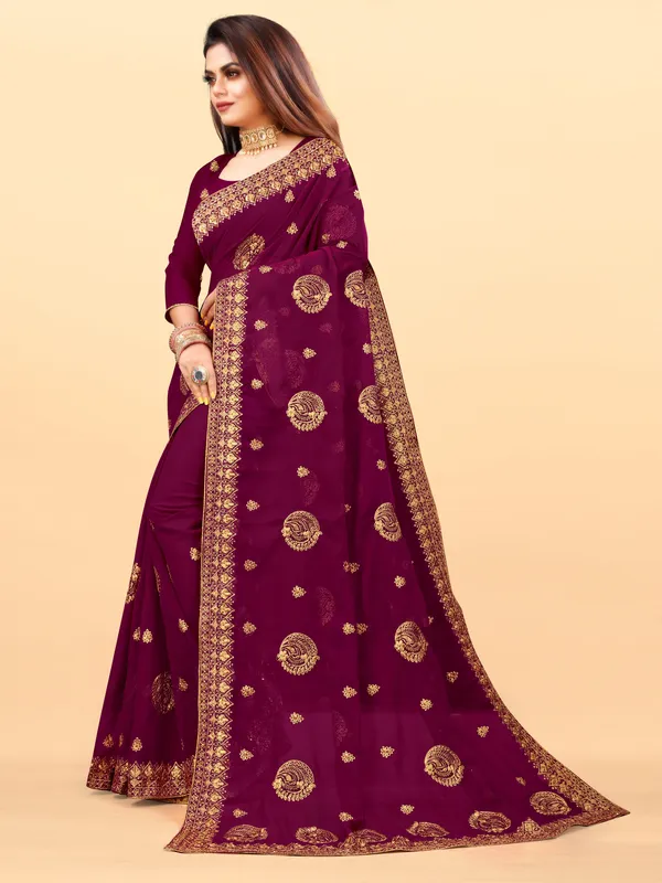Maroon_Embroidered_Bollywood_Art_Silk_Saree_For_Women