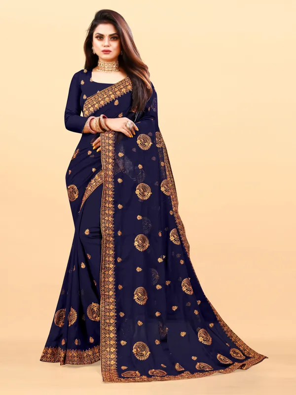 Blue_Embroidered_Bollywood_Art_Silk_Saree_For_Women
