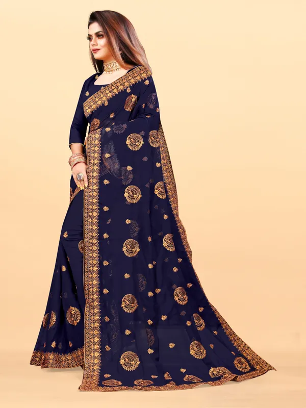 Blue_Embroidered_Bollywood_Art_Silk_Saree_For_Women