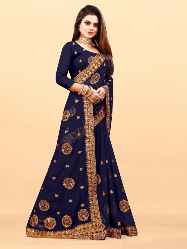 Blue_Embroidered_Bollywood_Art_Silk_Saree_For_Women