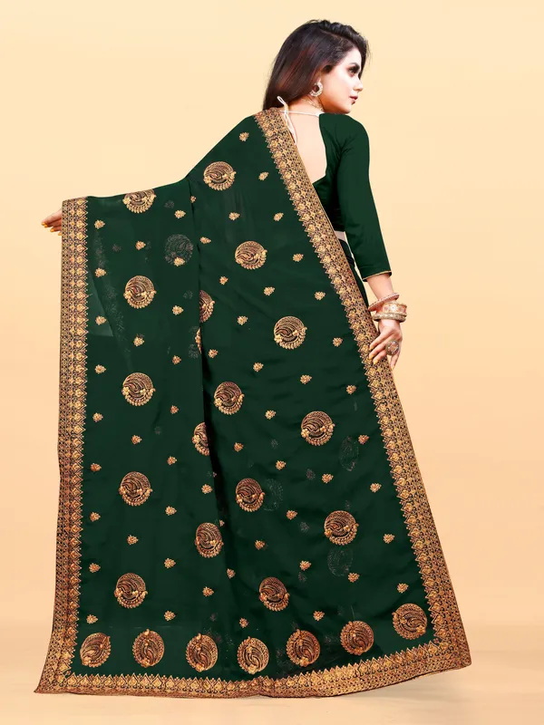 Dark_Green_Embroidered_Bollywood_Art_Silk_Saree_For_Women