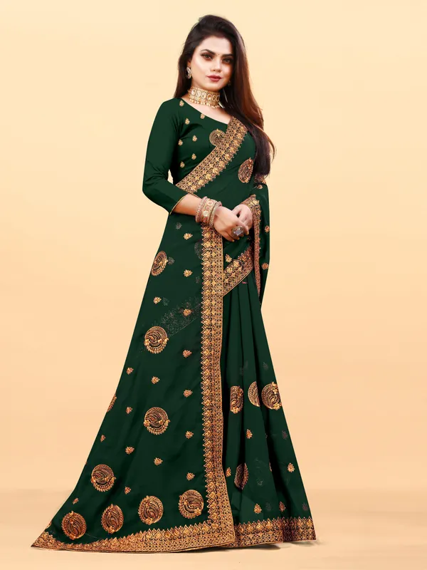 Dark_Green_Embroidered_Bollywood_Art_Silk_Saree_For_Women