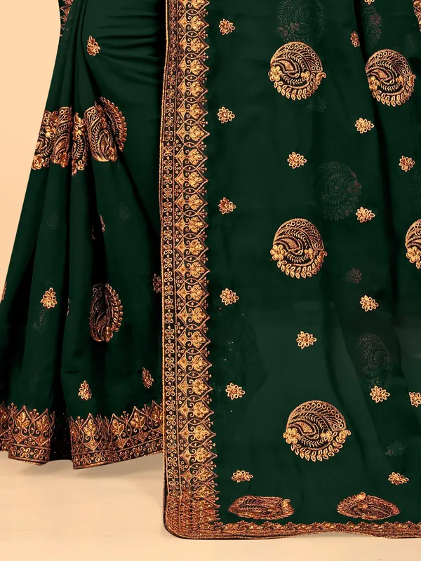 Dark_Green_Embroidered_Bollywood_Art_Silk_Saree_For_Women