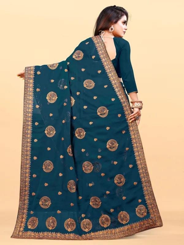 Dark_Blue_Embroidered_Bollywood_Art_Silk_Saree_For_Women
