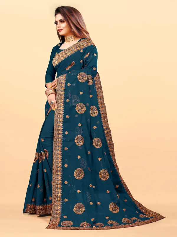Dark_Blue_Embroidered_Bollywood_Art_Silk_Saree_For_Women