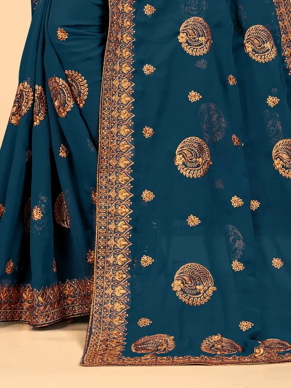Dark_Blue_Embroidered_Bollywood_Art_Silk_Saree_For_Women