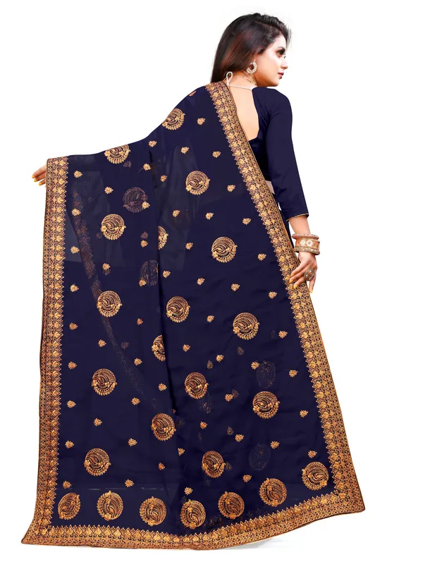 Dark_Blue_Embroidered_Self_Design_Bollywood_Silk_Blend_Satin_Saree_For_Women