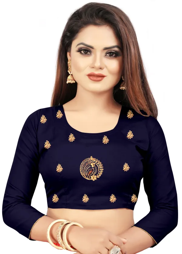 Dark_Blue_Embroidered_Self_Design_Bollywood_Silk_Blend_Satin_Saree_For_Women