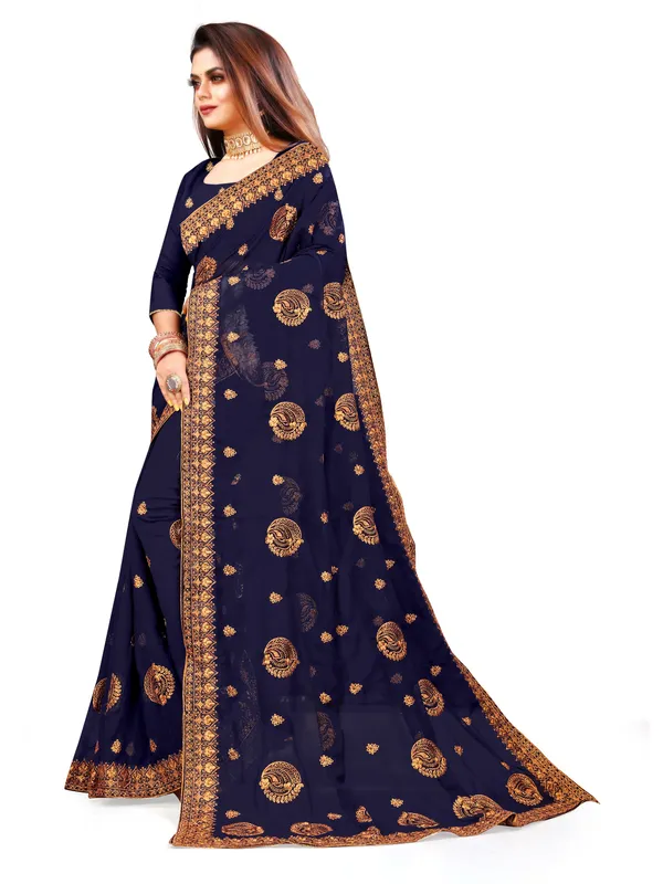 Dark_Blue_Embroidered_Self_Design_Bollywood_Silk_Blend_Satin_Saree_For_Women