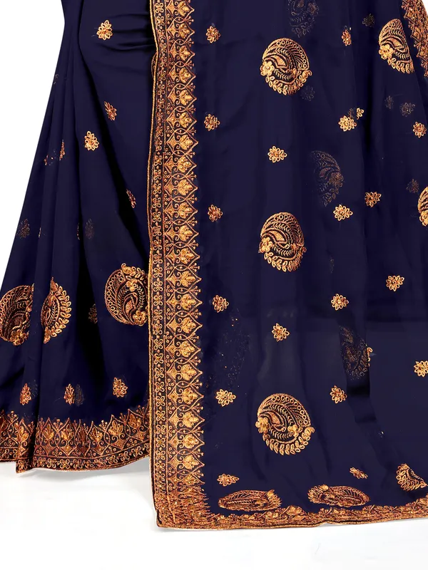 Dark_Blue_Embroidered_Self_Design_Bollywood_Silk_Blend_Satin_Saree_For_Women